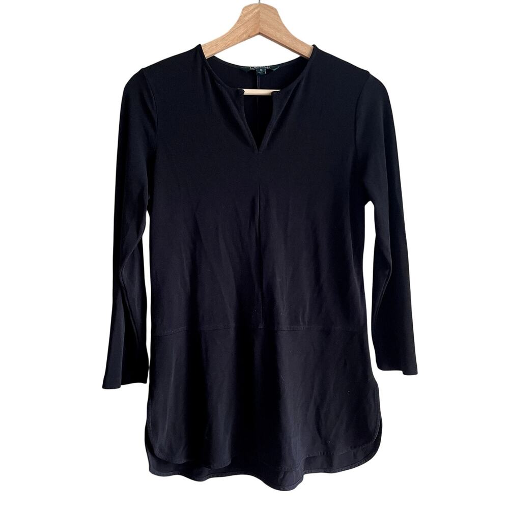 Lauren‎ Ralph Lauren black long sleeved v-neck blouse women's size S soft drape